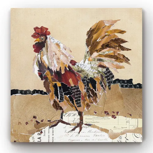 Vista 9 de Renditions Gallery Arte moderno de gallina con flores sobre lienzo estirado para decoración de pared