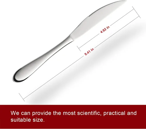 Vista 6 de Cuchillos para carne, juego de 6 cuchillos de acero inoxidable con mango sólido dentado. Apto para lavavajillas (plateado)