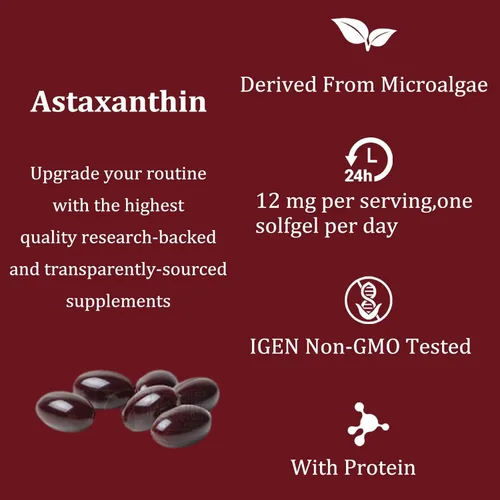 Vista 5 de Astaxantina de 12 mg, antioxidante natural, apoya el sistema inmunológico, microalgas frescas para la piel ojo y la salud de la circulación interna