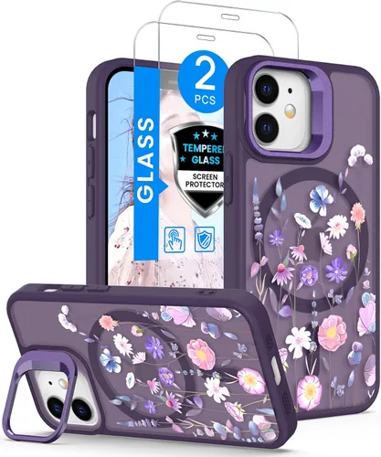 Vista 21 de Dretal para Funda iPhone 12, Funda iPhone 12 Pro Floral, con Protector de Pantalla, Soporte para Cámara, Protección de Grado Militar, Funda