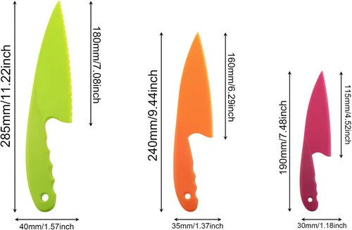 Vista 2 de RLECS Cuchillo de cocina de nylon de 3 colores, 3 piezas, juego de cuchillos de plástico, para pan de frutas, pastel, ensalada, lechuga, cuchillo