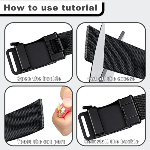 Vista 4 de 1.5" Tactical Ratchet Belt for Men, Adjustable Nylon Stretch Strap, Trim to Fit 27"-52" Waist (124cm/150cm)