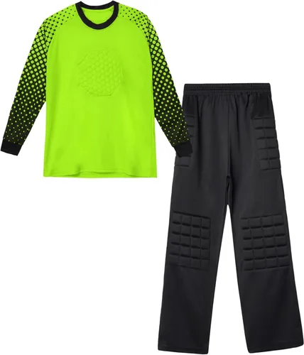 Vista 4 de TiaoBug Conjunto de camiseta y pantalones de fútbol acolchados para niños y niños, camisa de portero de manga larga, uniforme de entrenamiento