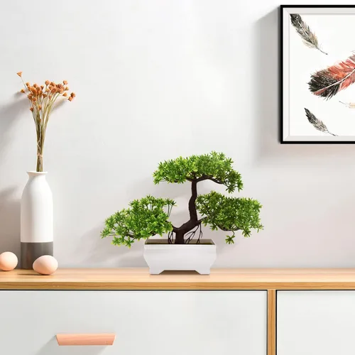 Vista 6 de Árbol Bonsái Artificial Pino Nube Planta Biónica Interior Pequeñas Plantas Falsas Decoración Jardín Zen Escritorio Casa Escritorio Oficina Baño
