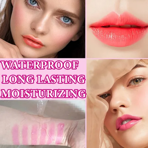 Vista 5 de 2 lápices labiales de gelatina de flores de cristal, lápiz labial transparente con flor en el interior, bálsamo labial teñido que cambia