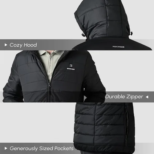 Vista 2 de Bodychum Chaqueta térmica unisex con batería, chaqueta acolchada de invierno para hombres y mujeres, abrigo de calefacción eléctrica para exteriores