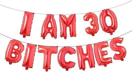 Vista 15 de Globos multicolor con texto en inglés "I AM 30 BITCHES" para decoración de cumpleaños de 30 años para ella (30 perras, negro)