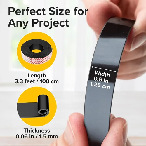 Vista 2 de Cinta magnética súper adhesiva (3.3 pies x 1/2 pulgada / 3.3 ft x 0.5 in) - Tira magnética fuerte con respaldo adhesivo para bricolaje