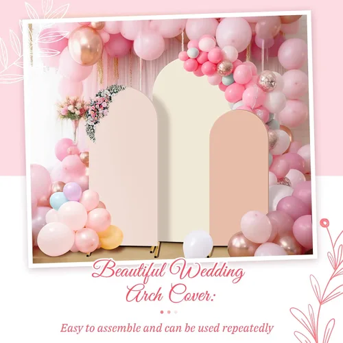 Vista 4 de Buryeah Juego de 3 fundas elásticas para arco de boda de 6 pies, 5 pies, 4 pies, de elastano, ajustadas, de 2 caras, elásticas para decoración