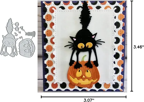 Vista 7 de Suds&WH Encantadores troquelados de metal de calabaza de gato, plantillas de corte de tarjetas de calabaza de Halloween, álbum de recortes, álbum