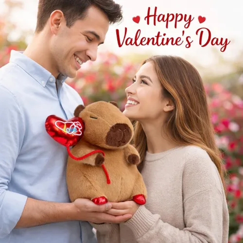 Vista 4 de HollyHOME Capybara - Peluche de San Valentín Capybara con globo rojo de amor para niños y novia, aniversario, San Valentín, cumpleaños, regalos