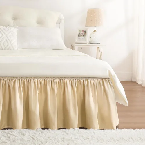 Vista 23 de Falda de cama RIMELA tamaño Queen color verde bebé con caída de 15 pulgadas, falda elástica envolvente, volante que protege contra el polvo