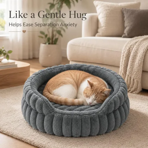 Vista 2 de Camas para gatos de interior, cama redonda lavable para gatitos Gris
