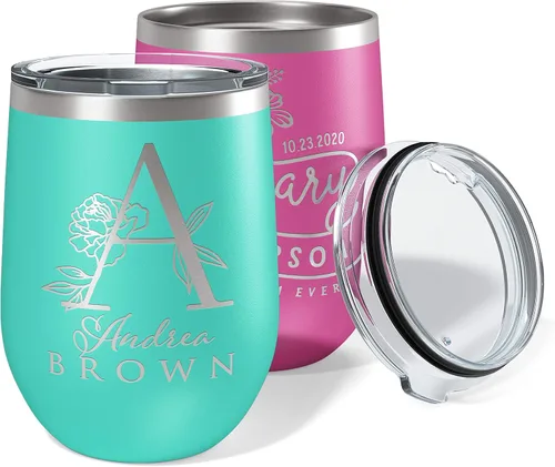 Vista 13 de Regalos para el Día de la Madre para mamá, vaso de vino personalizado con tapa, 12 onzas, negro, regalos personalizados para mujeres, vasos aislados