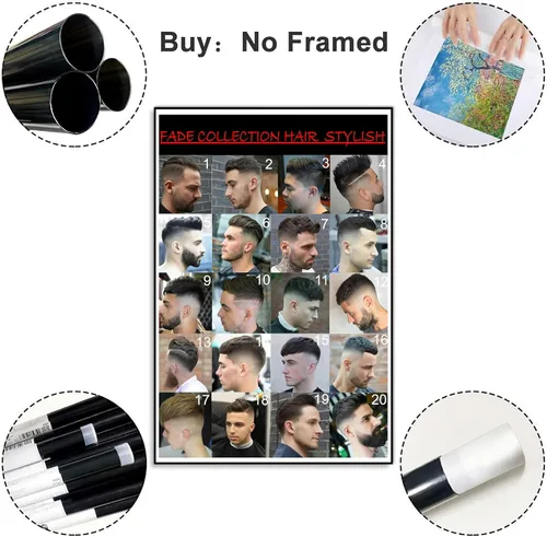 Vista 6 de VMXWLL Barber Shop Decor - Tabla de peinados de la colección Fade para hombre, arte de pared profesional en lienzo para peluquería y salón