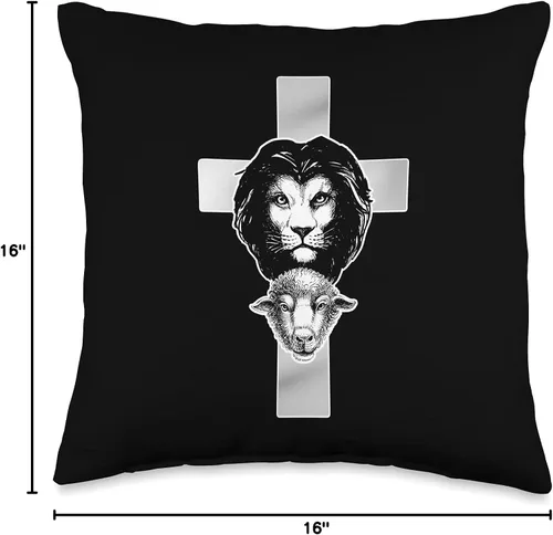 Vista 4 de Christian Jesus Lion And Lamb Almohada de God Cross The Christ, 16 x 16 pulgadas, multicolor