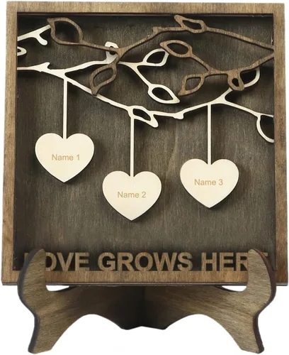 Vista 12 de Árbol genealógico con etiqueta de corazón, placas de madera grabadas personalizadas, regalos personalizados para madres, padres, escritorio, nombres