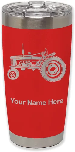 Vista 27 de LaserGram Vaso aislado al vacío de 20 onzas, Old Farm Tractor, grabado personalizado incluido (negro)