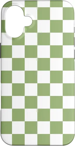 Vista 23 de Funda clásica a cuadros para iPhone 13 Pro Max, color verde salvia y blanco