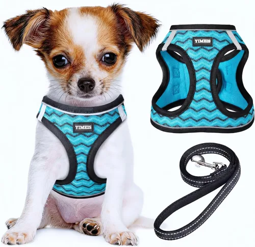 Vista 10 de YIMEIS Juego de arnés y correa para perro, arnés de malla suave sin tirones, chaleco reflectante ajustable para cachorros para perros pequeños