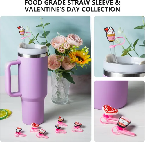 Vista 3 de 6 fundas de popote para el día de San Valentín para copa Stanley, tapa de popote de 0.4 pulgadas/0.394 in de diámetro, compatible con vasos Stanley