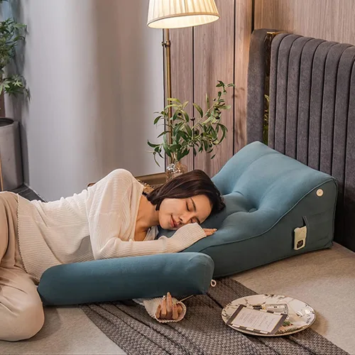 Vista 6 de Almohada de lectura triangular con cuña para cabecero y reposo de cama, cojín de apoyo para la espalda para leer, jugar, ver la televisión, con Beige