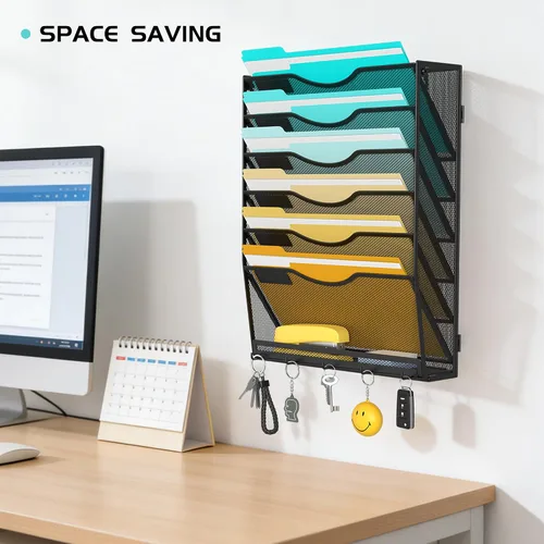 Vista 3 de Delifox Organizador de archivos de pared de 7 niveles, soporte para archivos de pared, organizador de carpetas de papel de montaje en pared