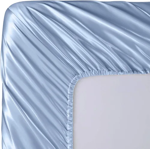 Vista 5 de SiinvdaBZX Juego de sábanas de satén de 3 piezas tamaño individual, ultra sedosas, suaves, de satén azul bebé con bolsillo profundo, 1 sábana
