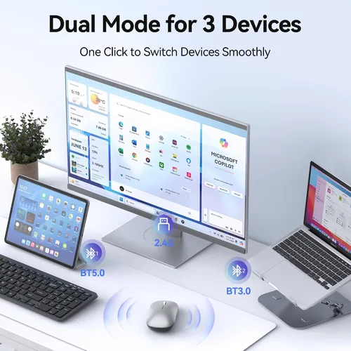 Vista 2 de TECKNET Ratón Bluetooth para MacBook, [USB + BT5.0 + BT3.0] Ratón inalámbrico recargable, clic silencioso, 4 niveles DPI, ratones de computadora
