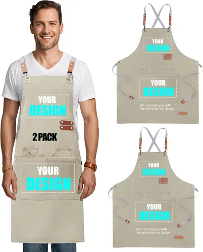 Vista 22 de BeautyWill Delantal personalizado personalizado para hombres y mujeres, delantales de cocina personalizados con bolsillos, nombre, texto, logotipo