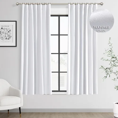Vista 85 de Joywell - 2 cortinas de lino 100% opacas, con bolsillo para cortinero, trabilla trasera, cinta para ganchos y anillas con clip, con aislamiento