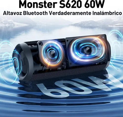 Vista 2 de Monster Altavoz Bluetooth, Altavoces Bluetooth Inalámbricos Portátiles para Exteriores, 60W Estéreo Verdaderamente Inalámbrico IPX8 Impermeable