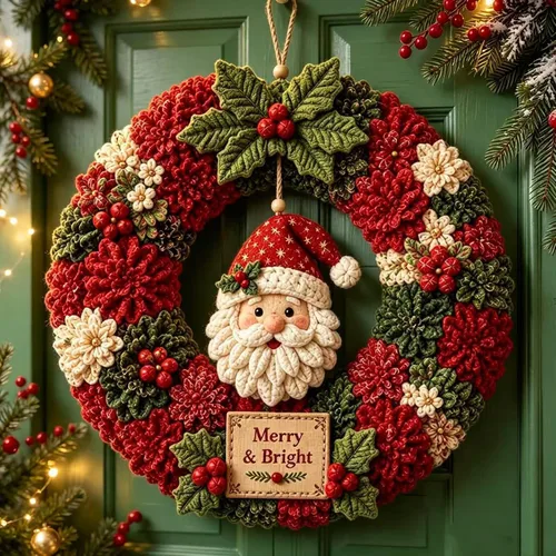 Vista 12 de Kit de corona de tela de Navidad para bricolaje, arte sin coser