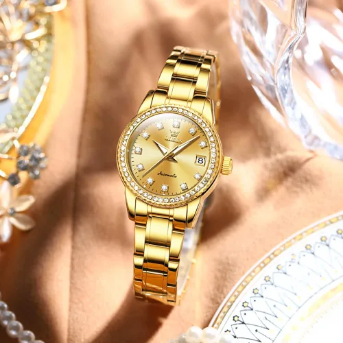 Vista 4 de OLEVS Reloj automático para mujer, de lujo, con diamantes de lujo, cuerda automática, impermeable, fecha luminosa