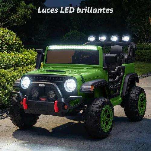 Vista 6 de Hikiddo Paseo de 2 plazas en coche de juguete, coche eléctrico de 12 V para Verde militar