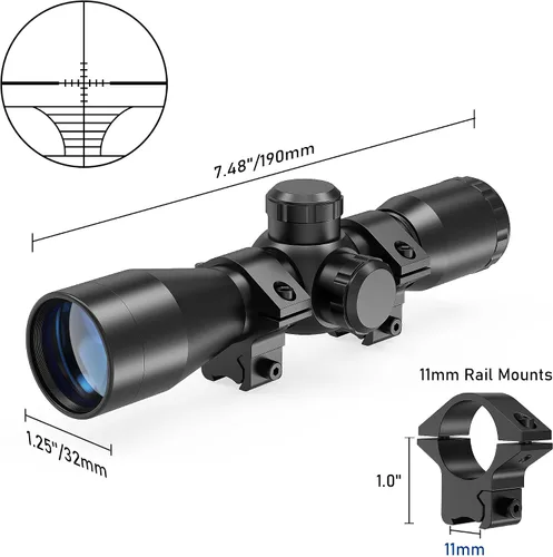 Vista 3 de UUQ Tactical 4X32 Compact .223 .308 Scope Rangefinder Reticle/w 20mm Picatiny or 11mm Dovetail Ring Mounts