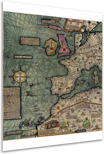 Vista 4 de Cresques Atlas catalán - Mapa del mundo - 1387 - Mapa antiguo - Placa 1 de 3 - 16 x 24 pulgadas