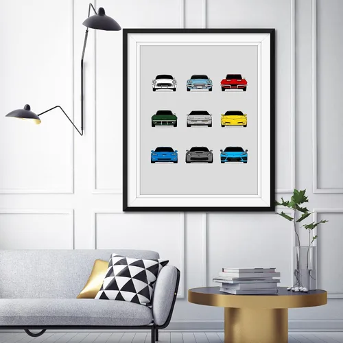 Vista 3 de Custom Car Posters Póster hecho a mano compatible con Chevy Corvette Generations e impresión de C1 C2 C3 C4 C5 C6 C7 C8 – Multi, impresión metálica