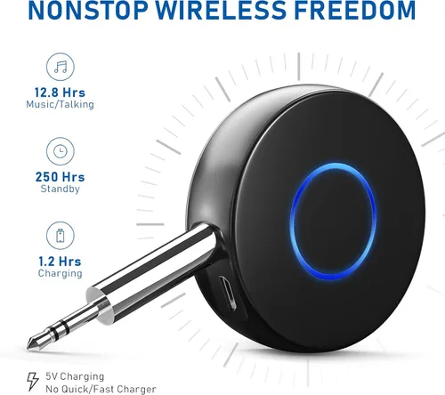 Vista 2 de SONRU Adaptador Bluetooth Aux para Coche, Receptor de Audio Inalámbrico, Kit Portátil de Manos Libres con RCA AUX 3.5mm para Sistema de Sonido