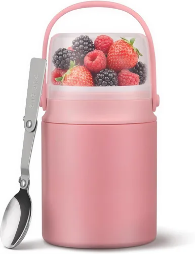 Vista 11 de Termo 2 en 1 para comida caliente con contenedor de aperitivos, contenedor de alimentos aislado de acero inoxidable de 20 onzas con asa y cuchara
