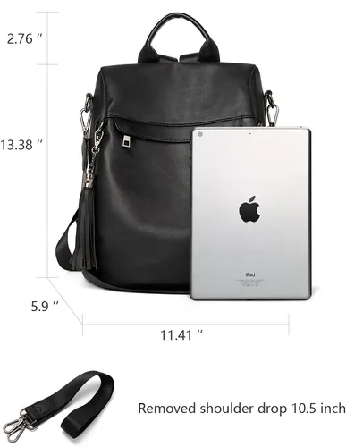 Vista 28 de Bromen - Mochila tipo bolso de mano de piel antirrobo para mujer a la moda, Beige floral, L