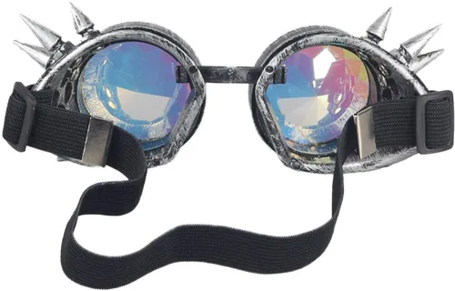 Vista 4 de FUT Gafas Steampunk con pinchos arcoíris ABS, lentes de caleidoscopio rave, soldadura cibernética, gótico, cosplay, vintage