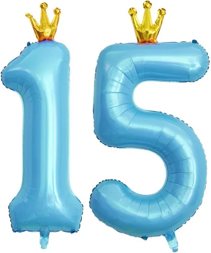 Vista 5 de Globos azules de 40 pulgadas con corona unida número 2, globos de segundo cumpleaños para decoraciones de fiesta de cumpleaños. (2)