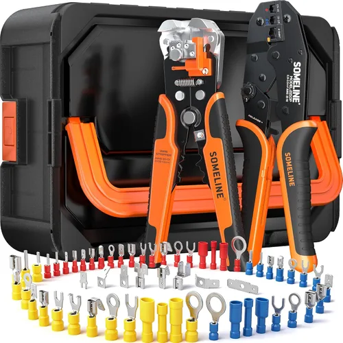 Vista 14 de SOMELINE Kit de herramientas de prensado de conectores eléctricos, crimpadora de terminales de trinquete 22-10 AWG, con conectores aislados a tope