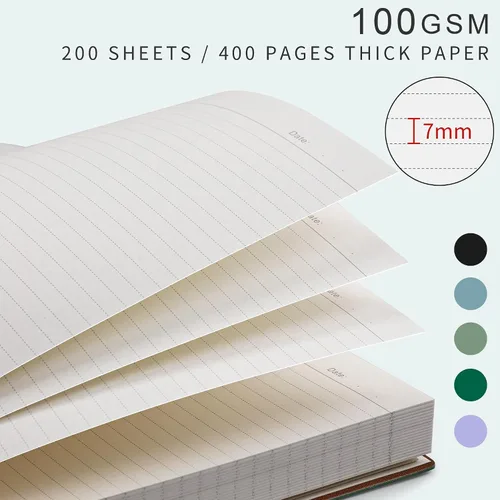 Vista 2 de EMSHOI Cuaderno con rayas universitarias, diario rayado B5, 400 páginas (200 hojas), papel grueso de 100 GSM, diario de cuero de tapa blanda