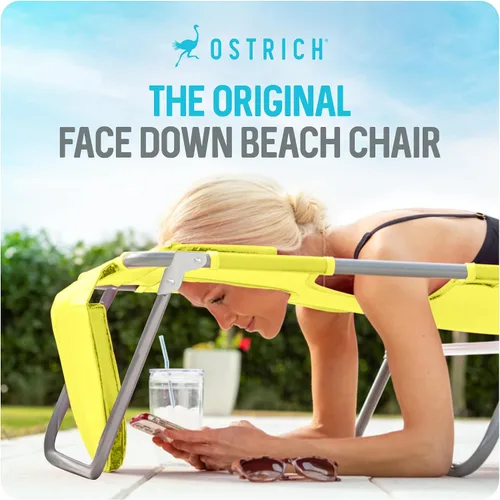 Vista 4 de Ostrich Silla reclinable de salón, Tumbona plegable de lujo para exteriores 3 en 1, Verde Lima - Reclinador compacto y portátil para bronceado