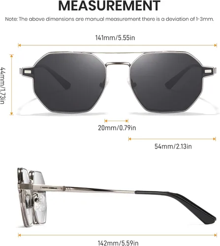 Vista 6 de Cyxus Gafas de sol militares de aviador para hombre, montura de metal, lentes polarizadas, protección UV para exteriores