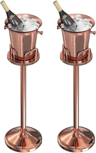 Vista 10 de Cubo de hielo con soporte de acero inoxidable para Navidad, cubo de hielo, cubo de vino en rejilla, cubo de hielo dorado champán para vino, cerveza