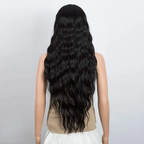 Vista 2 de Pelucas de encaje frontal de 30 pulgadas, pelucas sintéticas súper largas con cabello de bebé, resistente al calor, 8.47 oz, 6 pulgadas, raya