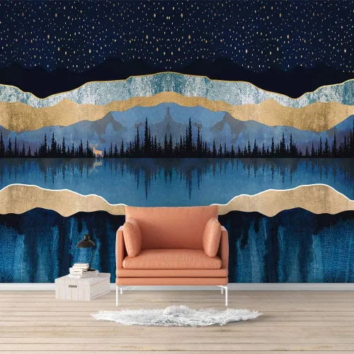 Vista 29 de SIGNFORD - Mural de pared de estilo nórdico con papel tapiz de paisaje natural extraíble para dormitorio o sala de estar.